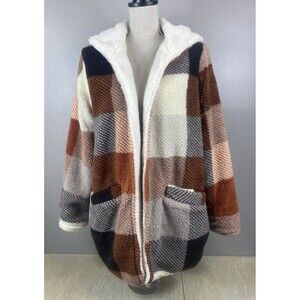 ME JANE Womens Fleece Faux Fur Sherpa Jacket Cardigan Sweater Hooded Coat Medium